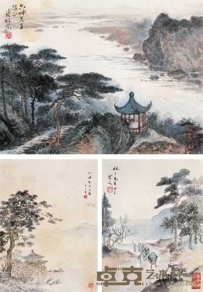 溥佺 王心竟 张雪父 松林 松阁图 村道 镜心 22.5×30cm；28×21cm；30×23cm